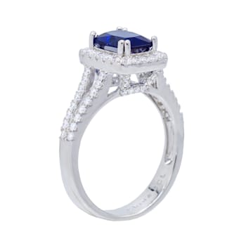 3.36 cttw Simulated Sapphire Cubic Zirconia Halo Engagement Ring,
Sterling Silver