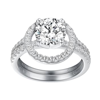 3.09 cttw Round-Cut Cubic Zirconia 2-Piece Halo Engagement Ring,
Sterling Silver