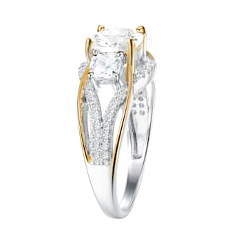 2.66 cttw Cushion-Cut Cubic-Zirconia 2-Tone Engagement Ring, 14k
Gold-Plated on Sterling Silver