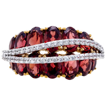 6.30 cttw Garnet Gemstone Two-Tone Band Ring, Sterling Silver