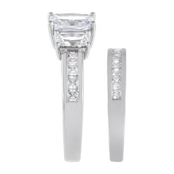 3.41 cttw Emerald-Cut Cubic Zirconia 2 Piece Bridal Ring Set, Sterling Silver