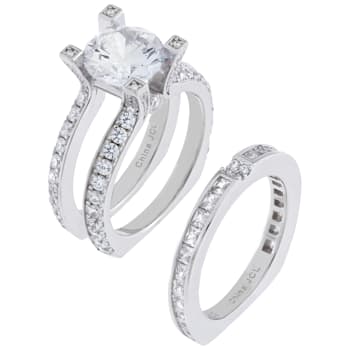 6.05 cttw Round Cut Cubic Zirconia 2 Piece Bridal Ring Set, Sterling Silver