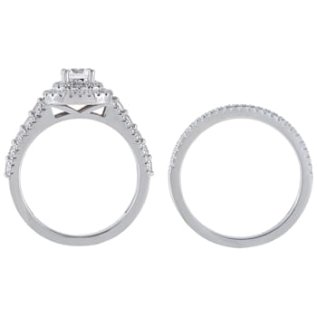 1.81 cttw Round Cut Cubic Zirconia Double Halo Bridal Ring Set, Sterling Silver