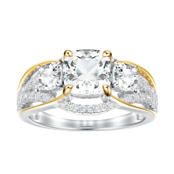 2.66 cttw Cushion-Cut Cubic-Zirconia 2-Tone Engagement Ring, 14k
Gold-Plated on Sterling Silver