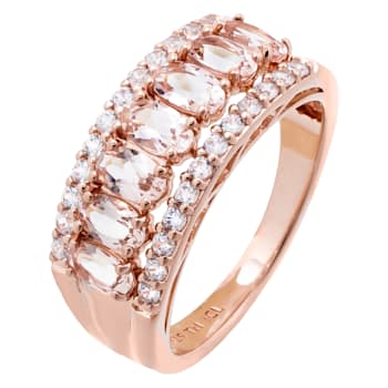 2.15 cttw Morganite Gemstone Band Ring, 14k Rose Gold Plated on Sterling Silver
