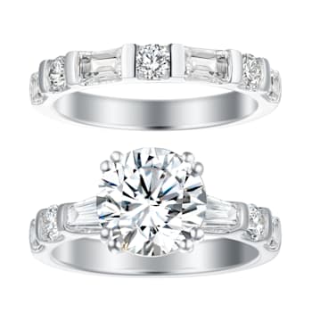6.52 cttw Brilliant Round-Cut Cubic-Zirconia 2-Peice Bridal Ring Set,
Sterling Silver