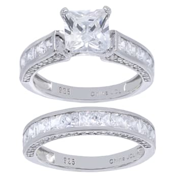 4.98 cttw Princess-Cut Cubic Zirconia 2-Piece Bridal Set Ring, Sterling Silver