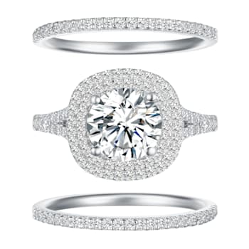 3.17 cttw Brilliant Round-Cut Cubic-Zirconia 3-Peice Bridal Ring Set,
Sterling Silver