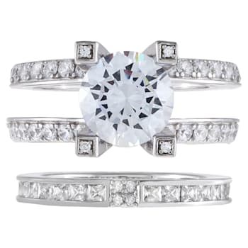 6.05 cttw Round Cut Cubic Zirconia 2 Piece Bridal Ring Set, Sterling Silver