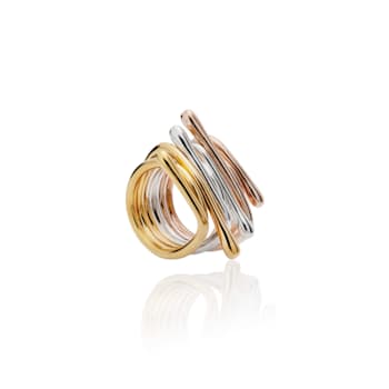 TANE Alu Tricolour Sterling Silver, 23 Karat Yellow Gold Vermeil &
18 Karat Rose Gold Vermeil Ring