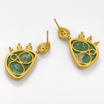 Classic Collection Earrings in 22kt & 18kt gold set with Variscite
and Tsavorite Garnets
