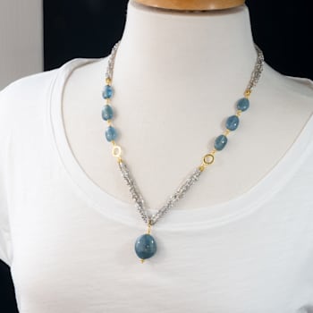 Classic Collection Necklace with Keshi Pearls and Aquamarine beads in
22kt & 18kt gold