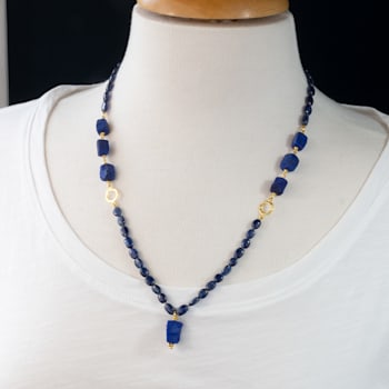 Classic Collection Necklace with Lapis and Kyanite beads in 22kt &
18kt gold
