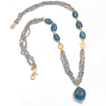Classic Collection Necklace with Keshi Pearls and Aquamarine beads in
22kt & 18kt gold