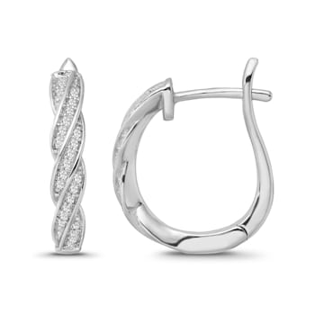 1/6 Carat Diamond Huggie Hoop Earrings in Sterling Silver<br />