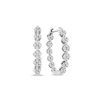 1/2 Carat Diamond Fancy Cluster Hoop Earrings in 10K White Gold