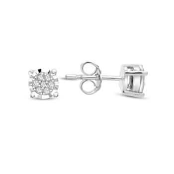 1/10 Carat Diamond Cluster Earrings in Sterling Silver