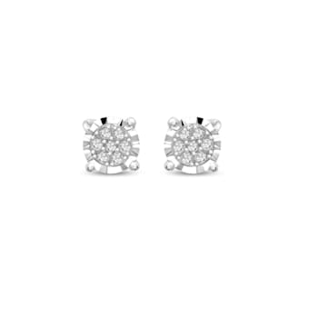 1/10 Carat Diamond Cluster Earrings in Sterling Silver