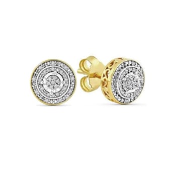 1/8 Carat Diamond Halo Stud Earrings in Yellow Gold plated Sterling Silver