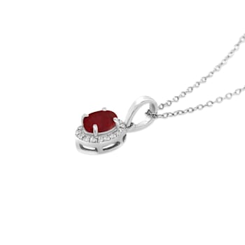 1.50 Carat Genuine Ruby and White Zircon Halo Pendant in Sterling Silver
- 18"