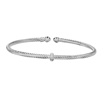 Sterling Silver Italian Cable Stackable Single Station Diamond Bangle