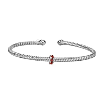 Sterling Silver Italian Cable Stackable Single Station Garnet Bangle