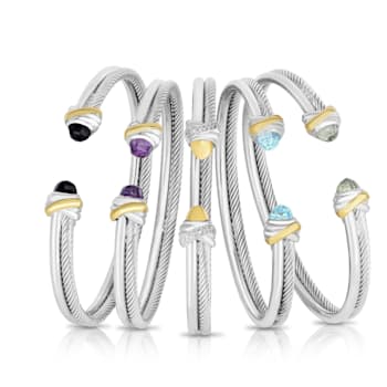Sterling Silver & 18K Gold Italian Cable Cortina Blue Topaz Cuff Bangle