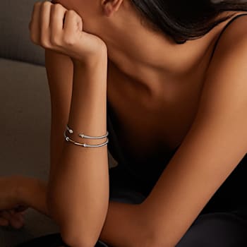 Silver & 18K Italian Cable 3mm Gold Bar Cuff Bangle