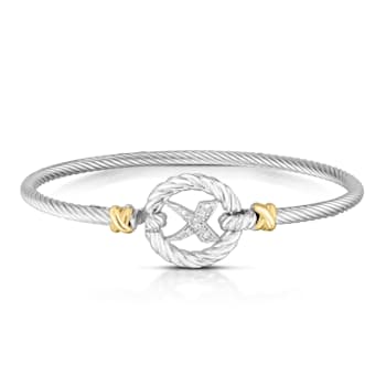 Sterling Silver & 18K Gold Diamond Sculpted X Bangle