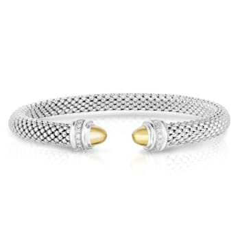 Sterling Silver & 18K Gold Diamond Popcorn Cuff