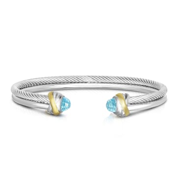 Sterling Silver & 18K Gold Italian Cable Cortina Blue Topaz Cuff Bangle