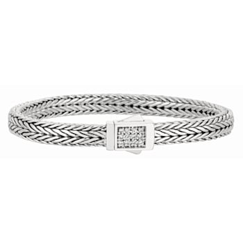 Sterling Silver Signature Woven White Sapphire Rectangle Lock Bracelet