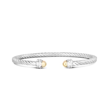 Silver & 18K Gold Square Cable Studded Bangle