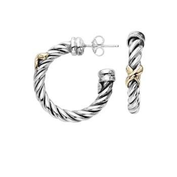 Silver & 18K Gold X Italian Cable Hoop Earrings