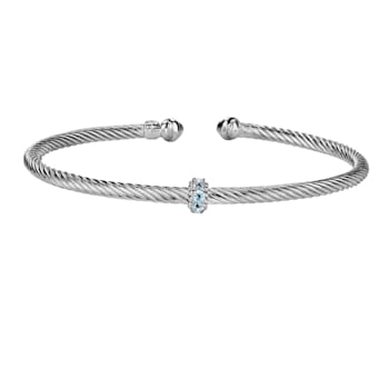 Sterling Silver Italian Cable Stackable Single Station Blue Topaz Bangle