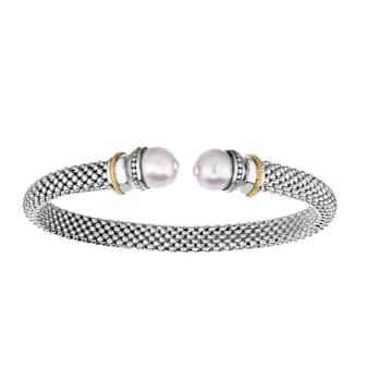 Sterling Silver & 18K Gold Freshwater Pearl Bangle