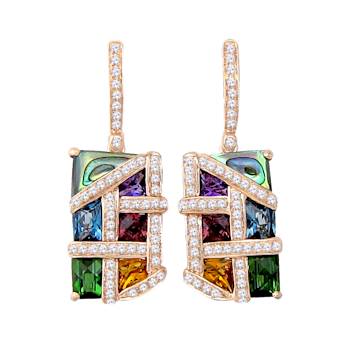 14kt Rose Gold Abalone and Multi Color Gemstone Earrings from the Mosaic
Nouveau Collection