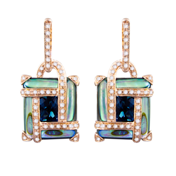 BELLARRI 14kt Rose Gold Abalone and London Blue Topaz Earrings from the
Anastasia Collection