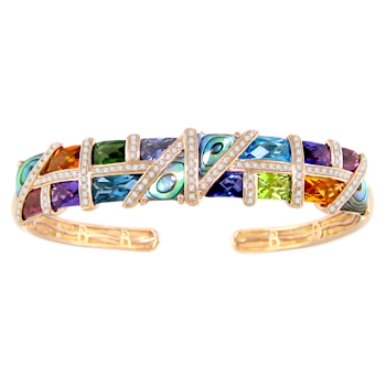 BELLARRI® 14kt Rose Gold Abalone and Multi-Color Gem Bangle from the
Mosaic Nouveau Collection.