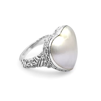 Stephen Dweck Sterling Silver White Mabe Pearl Heart Ring, 11.55Ctw