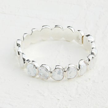 Stephen Dweck White Keshi Pearl Medium Open and Close Bangle in Sterling
Silver, 106.40Ctw