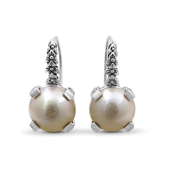 Stephen Dweck Sterling  Silver 12MM Round White Pearl Earrings