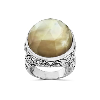 Stephen Dweck Faceted Smoky Quartz and White Mother of Pearl Dome Ring
in Sterling Silver