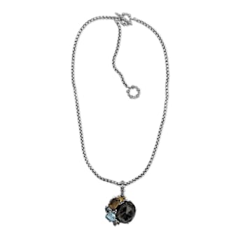 Stephen Dweck Sterling Silver Flower Pendant, Rutiliated Quartz,
Hematite, Citrine, Moonstone