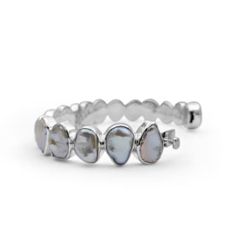 Stephen Dweck White Keshi Pearl Medium Open and Close Bangle in Sterling
Silver, 106.40Ctw