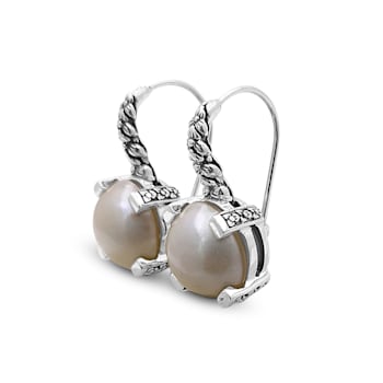 Stephen Dweck Sterling  Silver 12MM Round White Pearl Earrings