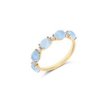 Hand-made in Italy 18kt gold ring with aquamarine boules and diamonds