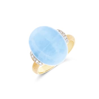 "Azure" 18kt Gold and diamonds ring with Aquamarine boule