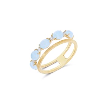 "Azure" 18kt Gold, diamonds and Aquamarine double-band ring
