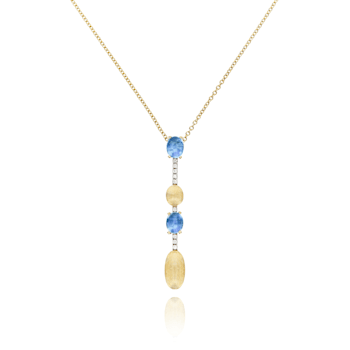 Dainty necklace in 18kt gold, London Blue Topaz and diamonds accent.